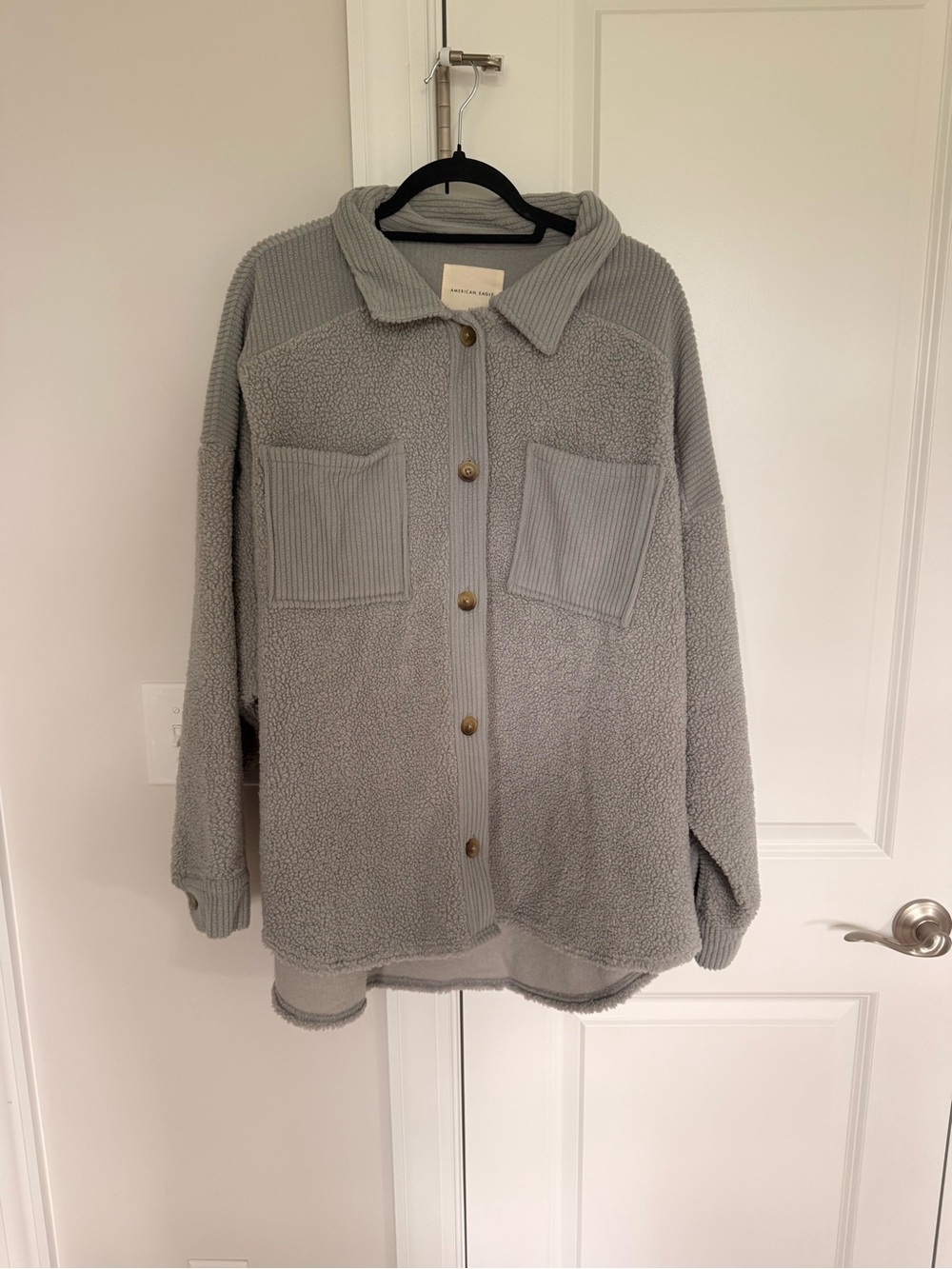 Cozy Light Gray Sherpa Jacket with Button Front